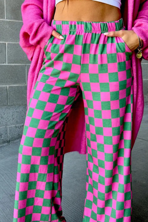 'Lola' Checkered Wide Leg Pants - Celes Fashion